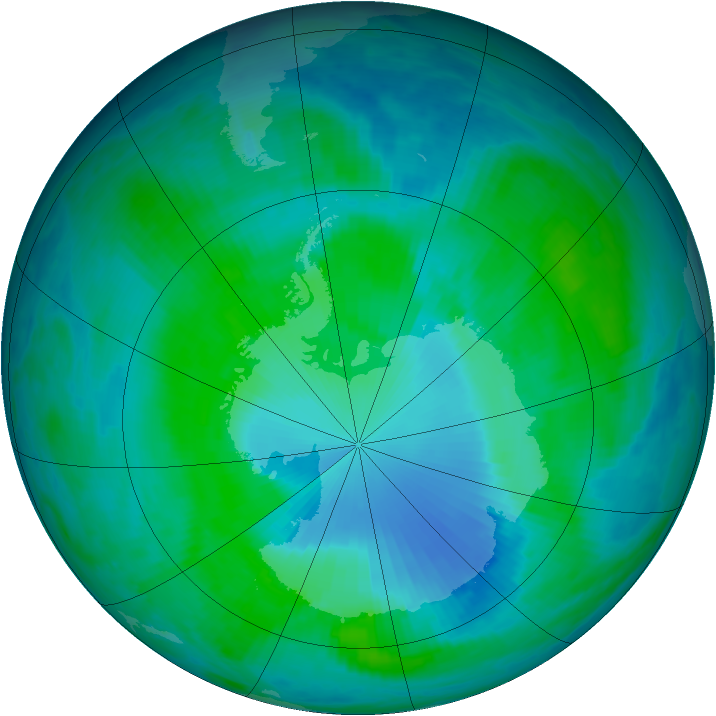 Antarctic ozone map for 05 January 2000